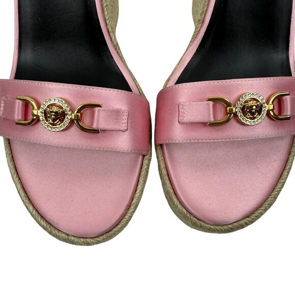 New Versace 95 Medusa Satin Espadrille Wedge Sandals Pink Size 40 - Picture 5 of 10